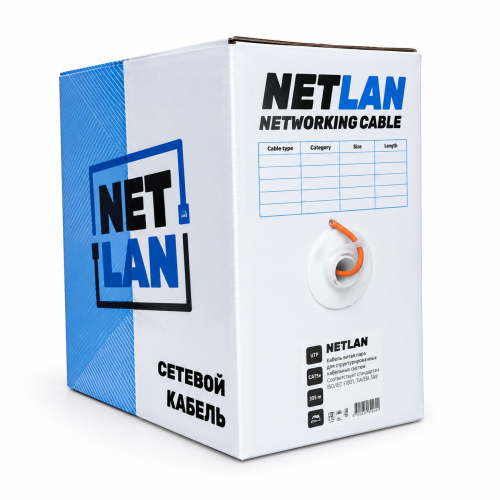 NETLAN U/UTP 4 пары Кат.5e (Класс D) 100МГц,  (чистая медь) внутренний LSZH нг(B)-HF
