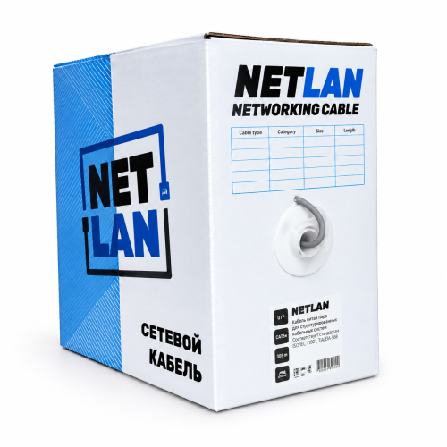 NETLAN U/UTP 4 пары Кат.5e (Класс D) 100МГц, (чистая медь) внутренний нг(B) NETLAN U/UTP 4 пары Кат.5e (Класс D) 100МГц, (чистая медь) внутренний нг(B)